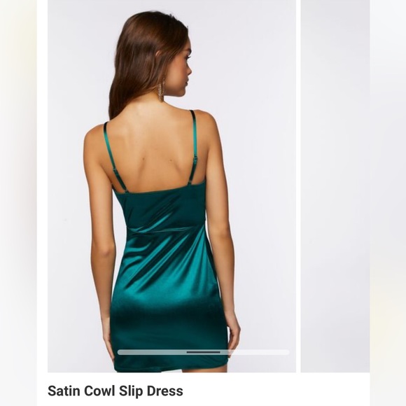 Forever 21 Emerald Green Satin Cowl Slip Dress size L Holiday Christmas Party - Picture 5 of 8